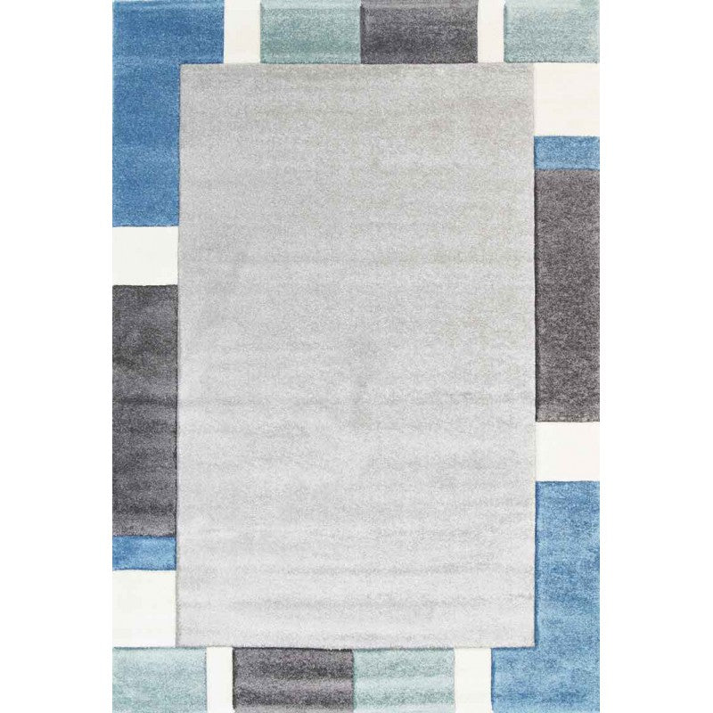 Grey Center Border Blue 163 YALDA - RugsAU