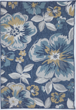 Floral patterned rug with blue, green, and beige colors on a white background