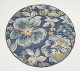 Blue Floral  Outdoor 1137  Rug  (Round)