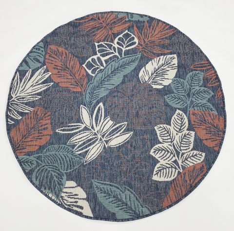 Navy Blue Floral Outdoor 1111 Rug (Round)