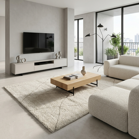Geometric  Cream Idea Shag Rug 541