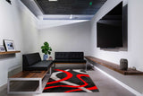 Geometric Black Red Shaggy Rug