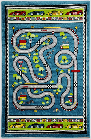 Car track 578 Blue Black Rug