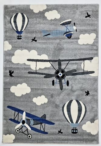 Airplane Kids Rug 860 Grey Blue