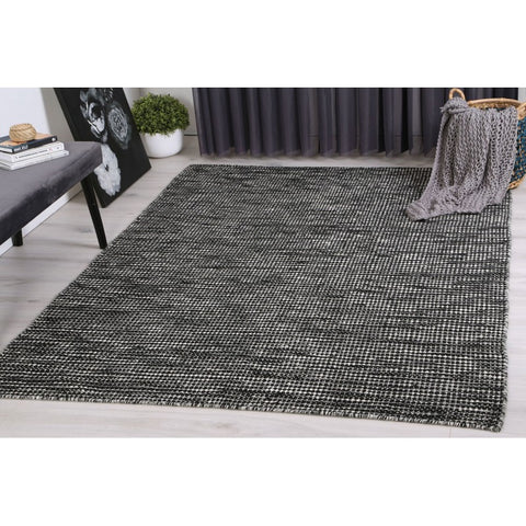 Scandinavian Wool & Cotton Black Rug